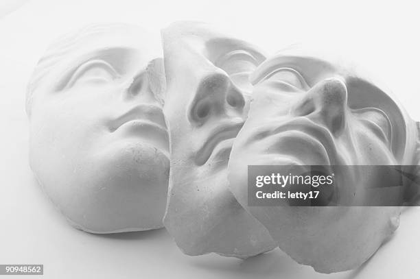 three white gypsum faces - sneaking stock pictures, royalty-free photos & images