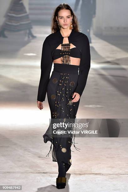 Model walks the runway during the Proenza Schouler Ready To Wear Fall Winter 2018 show as part of Paris Fashion Week on January 22, 2018 in Paris,...