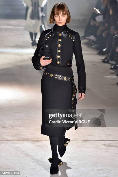 Model walks the runway during the Proenza Schouler Ready To Wear Fall Winter 2018 show as part of Paris Fashion Week on January 22, 2018 in Paris,...