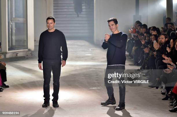 Designers Jack McCollough and Lazaro Hernandez walk the runway during the Proenza Schouler Ready To Wear Fall Winter 2018 show as part of Paris...