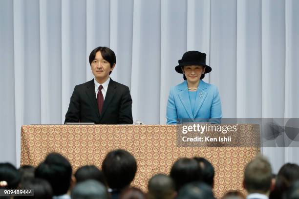 Prince Akishino and Princess Kiko of Akishino attend the send-off ceremony for the Japanese national team for The PyeongChang 2018 Olympic and...