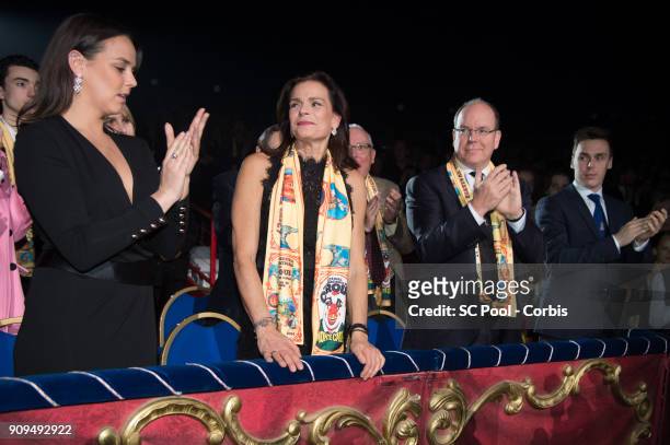 Pauline Ducruet, Princess Stephanie of Monaco, Prince Albert II of Monaco and Louis Ducruet attend the 42nd international circus festival in Monte...