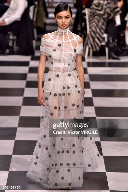 Model walks the runway during the Christian Dior Haute Couture Spring Summer 2018 show as part of Paris Fashion Week on January 22, 2018 in Paris,...