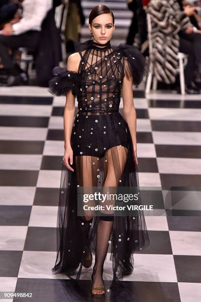 Model walks the runway during the Christian Dior Haute Couture Spring Summer 2018 show as part of Paris Fashion Week on January 22, 2018 in Paris,...