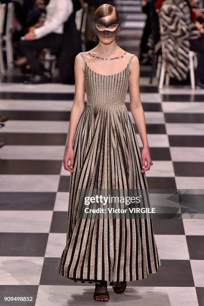 Model walks the runway during the Christian Dior Haute Couture Spring Summer 2018 show as part of Paris Fashion Week on January 22, 2018 in Paris,...