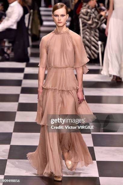 Model walks the runway during the Christian Dior Haute Couture Spring Summer 2018 show as part of Paris Fashion Week on January 22, 2018 in Paris,...