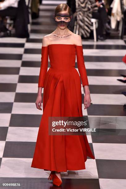 Model walks the runway during the Christian Dior Haute Couture Spring Summer 2018 show as part of Paris Fashion Week on January 22, 2018 in Paris,...