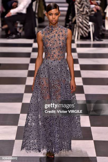 Model walks the runway during the Christian Dior Haute Couture Spring Summer 2018 show as part of Paris Fashion Week on January 22, 2018 in Paris,...