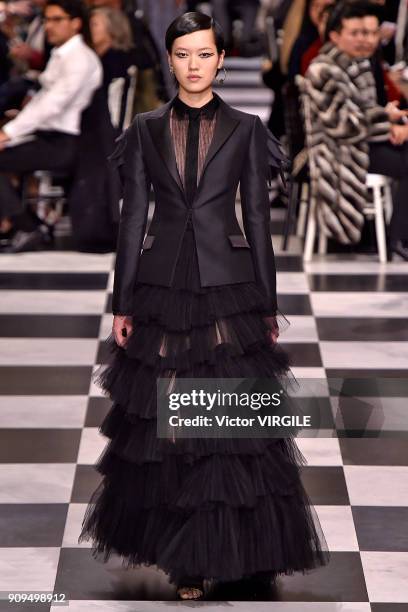 Model walks the runway during the Christian Dior Haute Couture Spring Summer 2018 show as part of Paris Fashion Week on January 22, 2018 in Paris,...