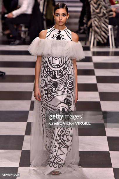 Model walks the runway during the Christian Dior Haute Couture Spring Summer 2018 show as part of Paris Fashion Week on January 22, 2018 in Paris,...