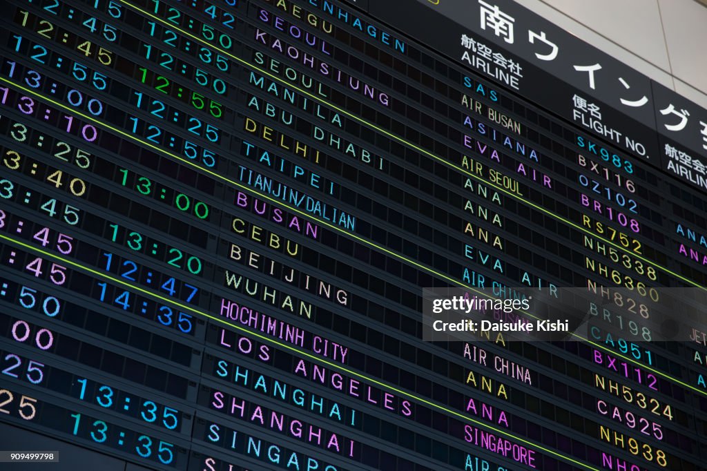 Arrival Departure Board in Narita Airport, Japan