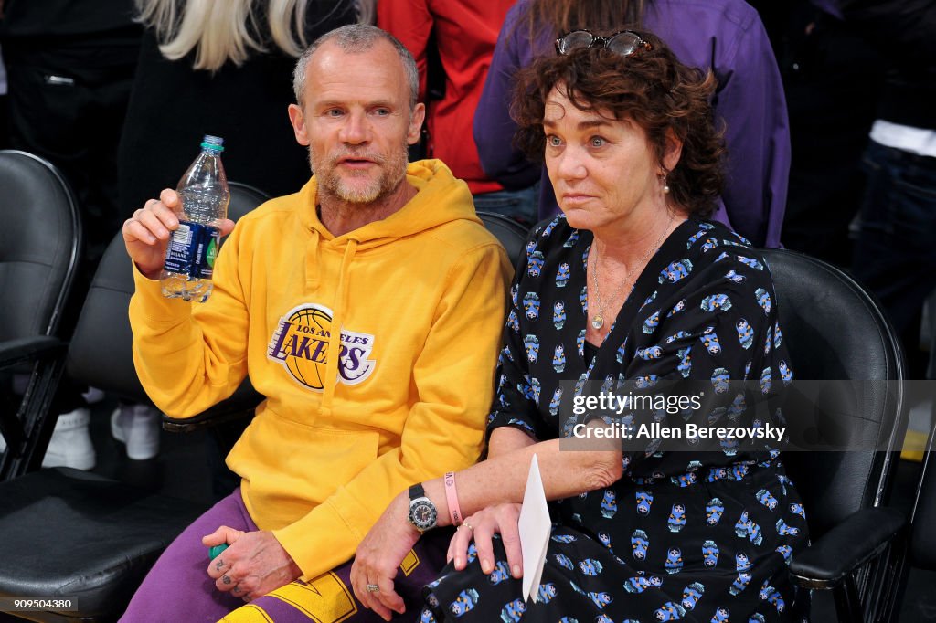 Celebrities At The Los Angeles Lakers Game