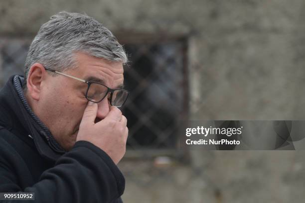 Belgian Defense Minister Steven Vandeput near the entrance to the gas chamber as he accompanied a group of hundred high school students from 13...