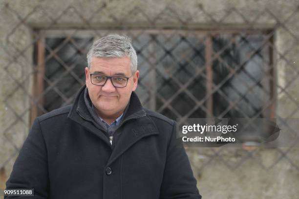 Belgian Defense Minister Steven Vandeput near the entrance to the gas chamber as he accompanied a group of hundred high school students from 13...