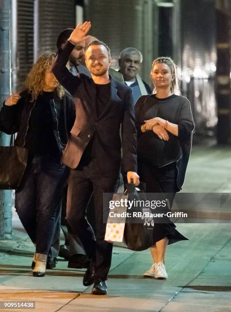 Aaron Paul and Lauren Parsekian are seen at 'Jimmy Kimmel Live' on January 23, 2018 in Los Angeles, California.