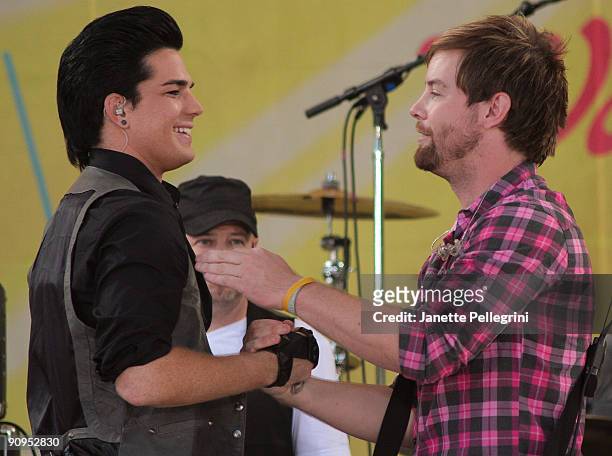 Adam Lambert and David Cook perform on ABC's "Good Morning America" on August 7, 2009 at Rumsey Playfield, Central Park in New York City.