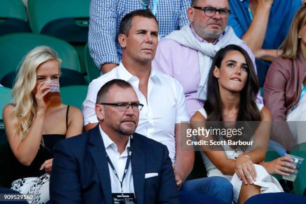 Former AFL footballer and media personality Wayne Carey watches the quarter-final between Roger Federer of Switzerland and Tomas Berdych of the Czech...