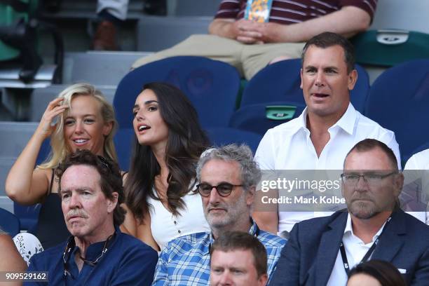 Former AFL footballer and media personality Wayne Carey watches the quarter-final between Roger Federer of Switzerland and Tomas Berdych of the Czech...