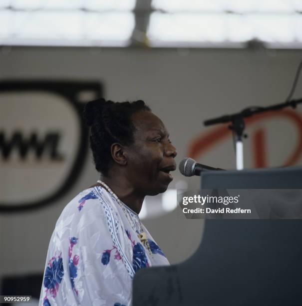 American singer, songwriter, pianist and civil rights activist Nina Simone performs live on stage at the New Orleans Jazz and Heritage Festival in...