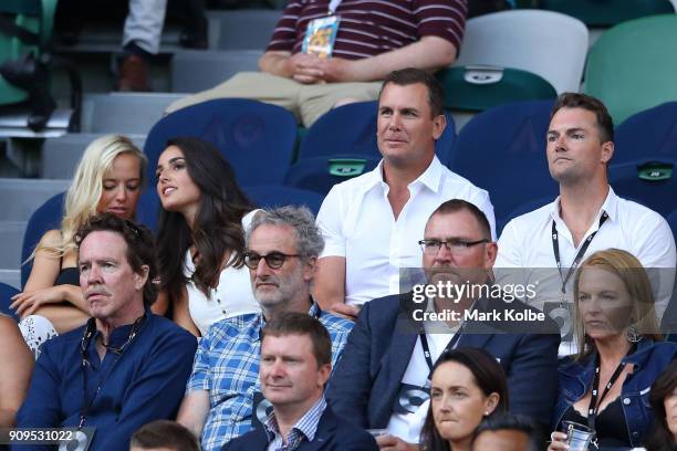 Former AFL footballer and media personality Wayne Carey watches the quarter-final between Roger Federer of Switzerland and Tomas Berdych of the Czech...