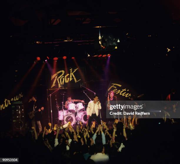 Martin Kemp, John Keeble, Tony Hadley and Steve Norman of Spandau Ballet perform on stage at the Montreux Rock Festival held in Montreux, Switzerland...