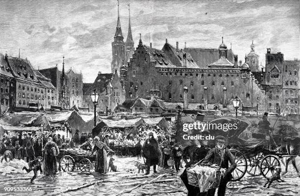 christmas market in nuremberg - nuremberg christmas market stock illustrations