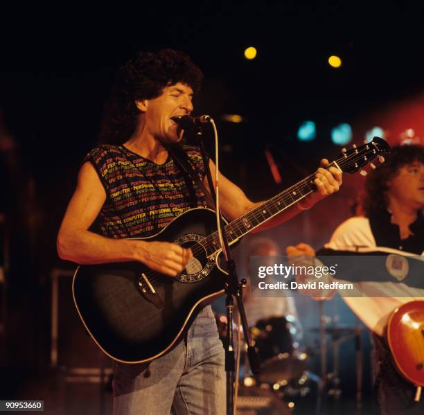Kevin Cronin of REO Speedwagon performs on stage at the Montreux Rock Festival held in Montreux, Switzerland in May 1985.