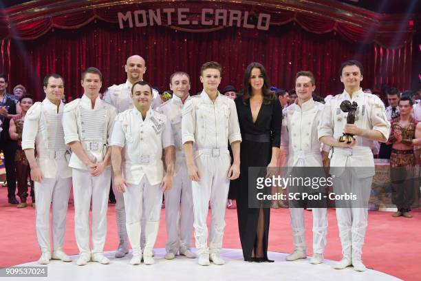 The Heroes Troupe pose with Pauline Ducruet , daughter of Princess Stephanie of Monaco, after receiving a "Bronze Clown" during the Award Gala of the...