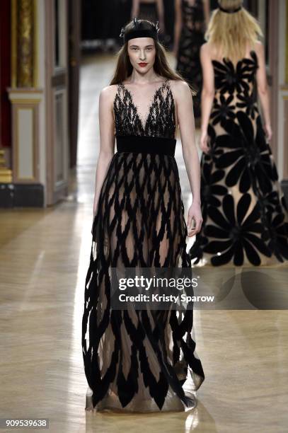 Model walks the runway during the Yanina Couture Spring Summer 2018 show as part of Paris Fashion Week on January 23, 2018 in Paris, France.