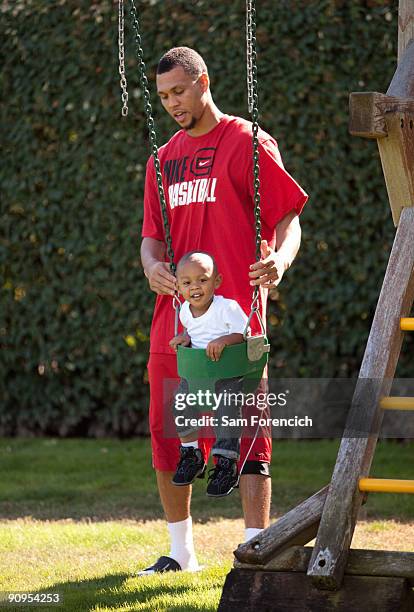 Brandon Roy of the Portland Trail Blazers plays with his son Brandon Jr. At Roy's home in Tualatin, Oregon September 17, 2009. NOTE TO USER: User...
