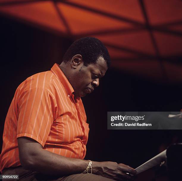 Pianist Oscar Peterson performs on a BBC television show filmed in April 1972.