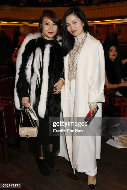 Moment Magazine editor Mandy Ophelie Zhang and her guest attend the Stephane Rolland Haute Couture Spring Summer 2018 show as part of Paris Fashion...