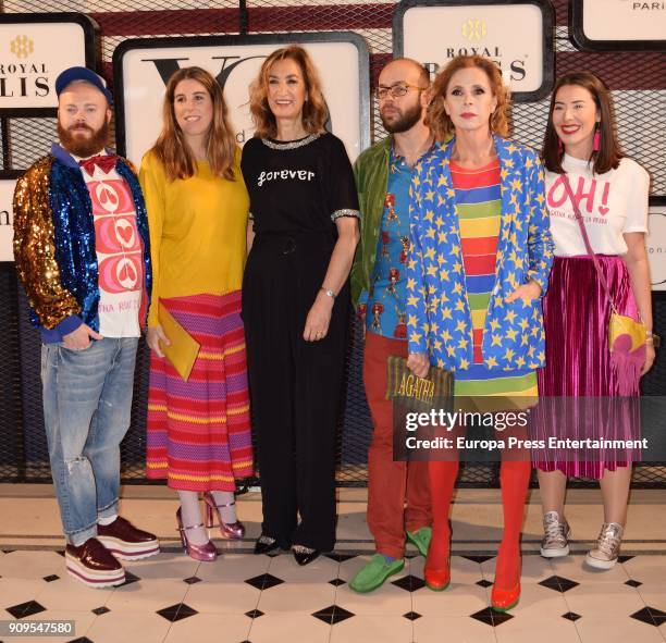 Spanish designer Agatha Ruiz de la Prada , his son Tristan Ramirez and Marta Michel attend the 'Yo Dona' party at Only You Hotel Atocha on January...