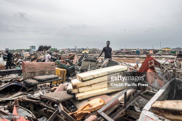 Daily life in the waste disposal dump were the residents recycle the junk. In the outskirts of Accra there is the biggest electronic waste disposal...