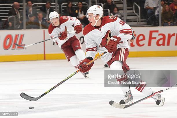 Kyle Turris of the Phoenix Coyotes carries the puck against the Los Angeles Kings on September 15, 2009 at Staples Center in Los Angeles, California.