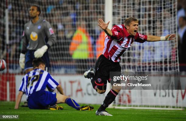 Jamie Ward of Sheffield United celebrates his goal during the Coca-Cola Championship match between Sheffield United and Sheffield Wednesday at...