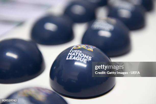 General view of the draw balls ahead of the UEFA Nations League Draw on January 24, 2018 in Lausanne, Switzerland.