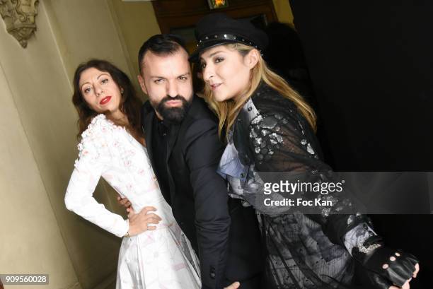 Gayanee Pierre, designer Julien Fournie and Marilou Berry attend the Julien Fournie Haute Couture Spring Summer 2018 show as part of Paris Fashion...