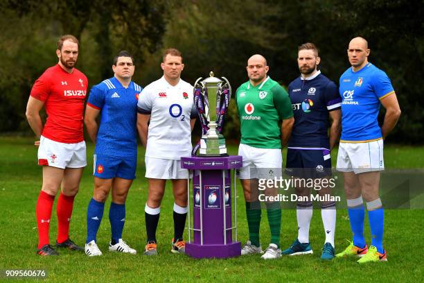 Alun Wyn Jones of Wales, Guilhem Guirado of France, Dylan Hartley of England, Rory Best of Ireland, John Barclay of Scotland and Sergio Parisse of...