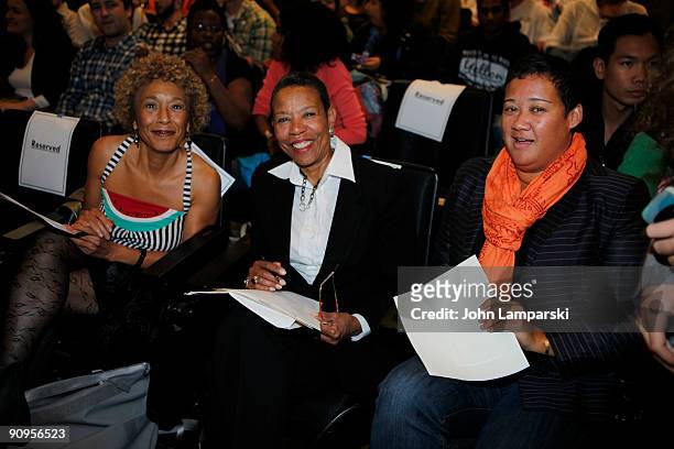 Margo Jefferson and Mary Schmidt and a guest attends a panel discussion on "Remembering Michael Jackson" at the Cantor Film Center on September 17,...