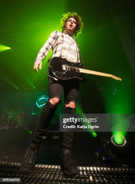 Sam Bettley of Asking Alexandria performs live on stage at O2 Academy Birmingham on January 23, 2018 in Birmingham, England.