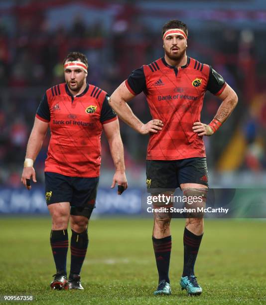 Limerick , Ireland - 21 January 2018; Jean Kleyn, right, and James Cronin of Munster during the European Rugby Champions Cup Pool 4 Round 6 match...