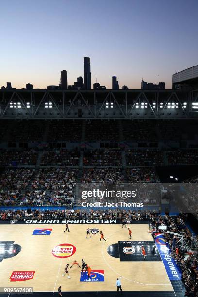 General view of Hisense Arena during the round 14 NBL match between Melbourne United and the Cairns Taipans at Hisense Arena on January 24, 2018 in...