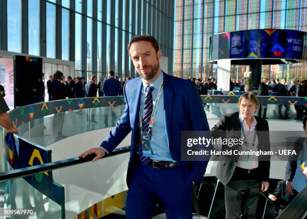 England head coach Gareth Southgate arrives for the UEFA Nations League Draw on January 24, 2018 in Lausanne, Switzerland.