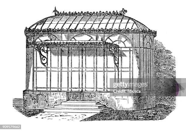 bildbanksillustrationer, clip art samt tecknat material och ikoner med antika illustration: vinterträdgården - växthus