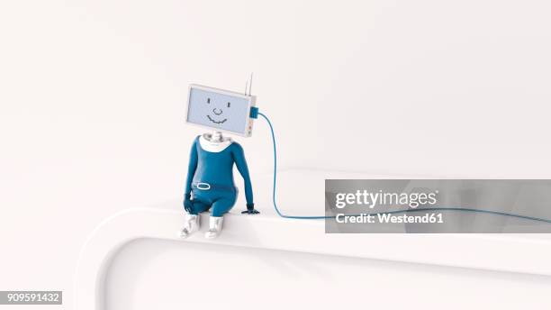 3d rendering, figurine charging, artificial intelligence - anthropomorphic face stock illustrations