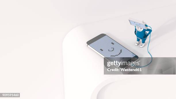 3d illustration, figurine loading smartphone - digital home stock illustrations