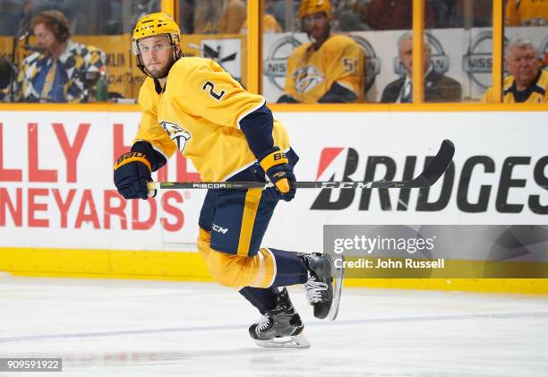 Anthony Bitetto of the Nashville Predators skates against the Florida Panthers during an NHL game at Bridgestone Arena on January 20, 2018 in...