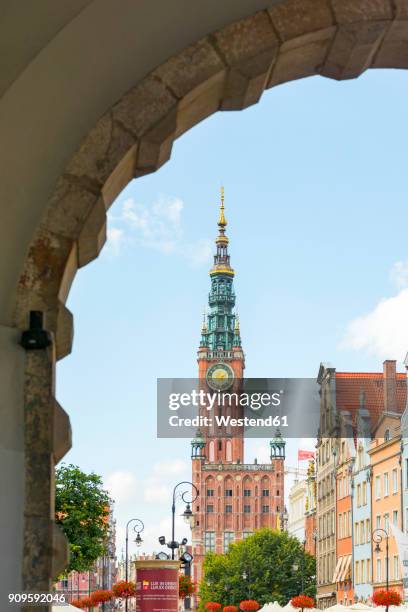 poland, pomerania, gdansk, view from green gate to town hall, langgasse - krakow poland stock pictures, royalty-free photos & images