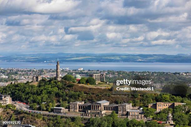 great britain, scotland, edinburgh, calton hill, nelson monument, dugald stewart monument, national monument of scotland - calton hill stock pictures, royalty-free photos & images